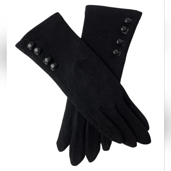 Lauren Ralph Lauren Wool & Cashmere Gloves Black with Button Detail Size Small